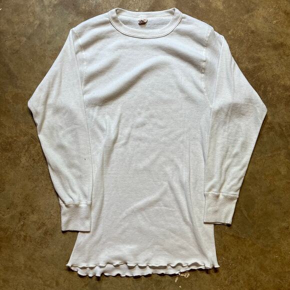 Vintage 80s J.E. Morgan Performance Wear White Thermal Shirt - Picture 1 of 4